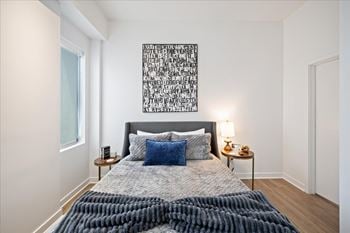 Furnished short-term rental bedroom at sky on main